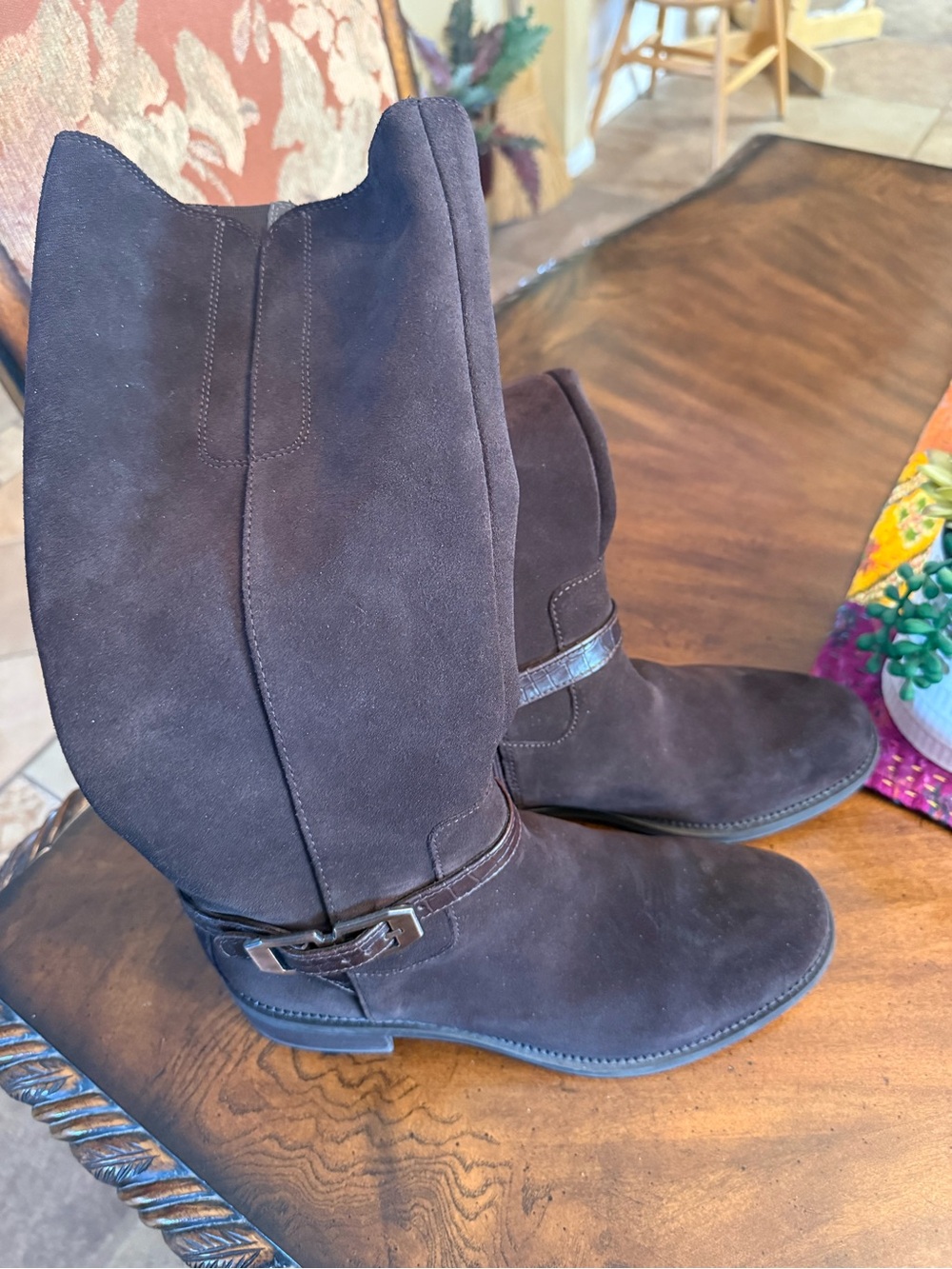 New Women's Brown Suede Knee-High Boots with Buckle by Clark’s